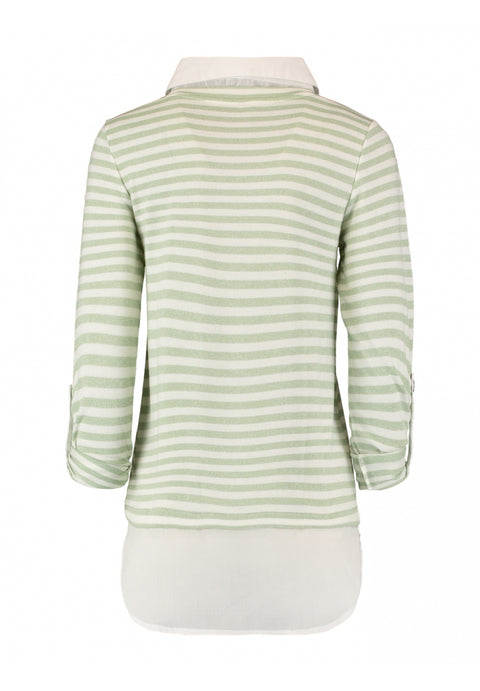 HAILYS : Stripe Jumper with Shirt Insert - Green