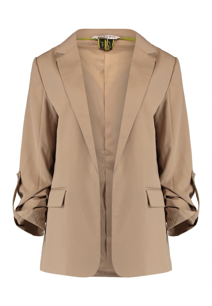 ZABAIONE : Ruched Sleeve Blazer - Beige