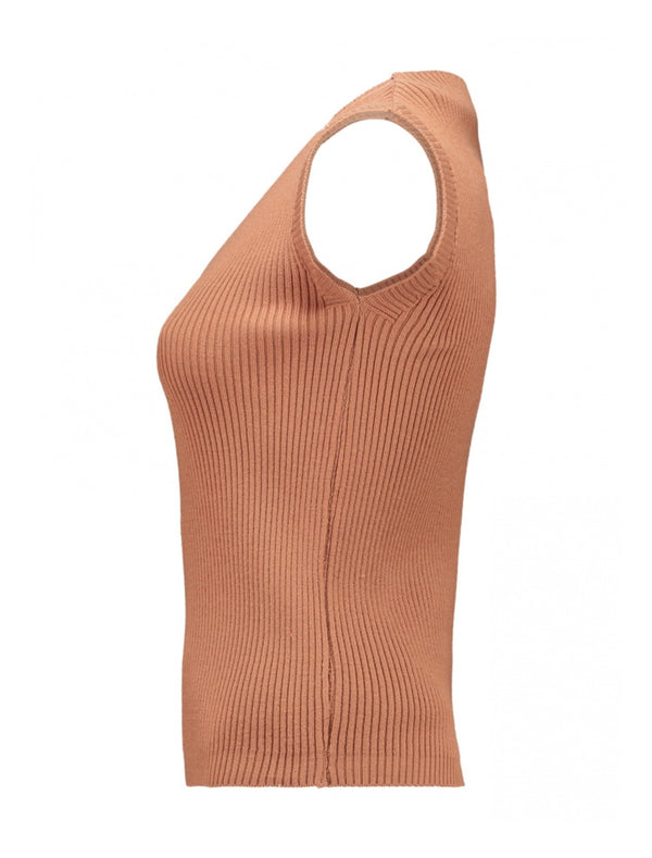 ZABAIONE Sleeveless Ribbed Vest - Camel