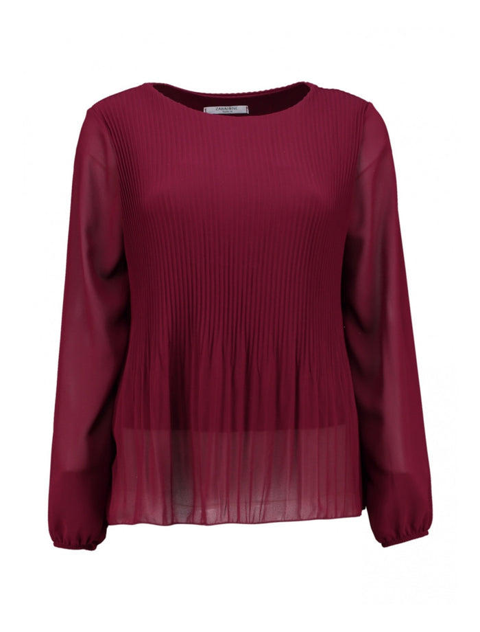 ZABAIONE : Pleated Long Sleeve Blouse - Wine Red