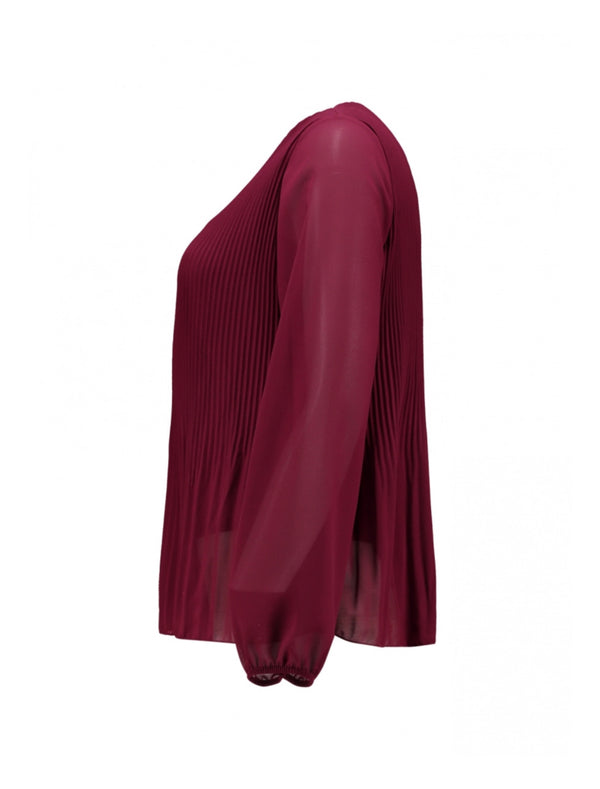 ZABAIONE : Pleated Long Sleeve Blouse - Wine Red