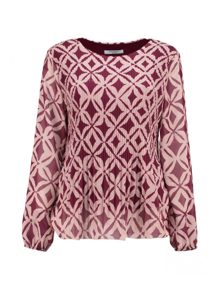 ZABAIONE : Pleated Long Sleeve Blouse - Wine Red