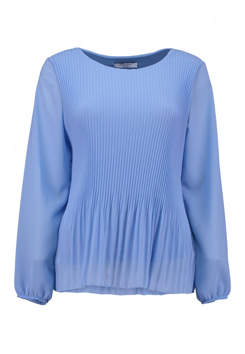 ZABAIONE : Pleated Long Sleeve Blouse - Sky Blue