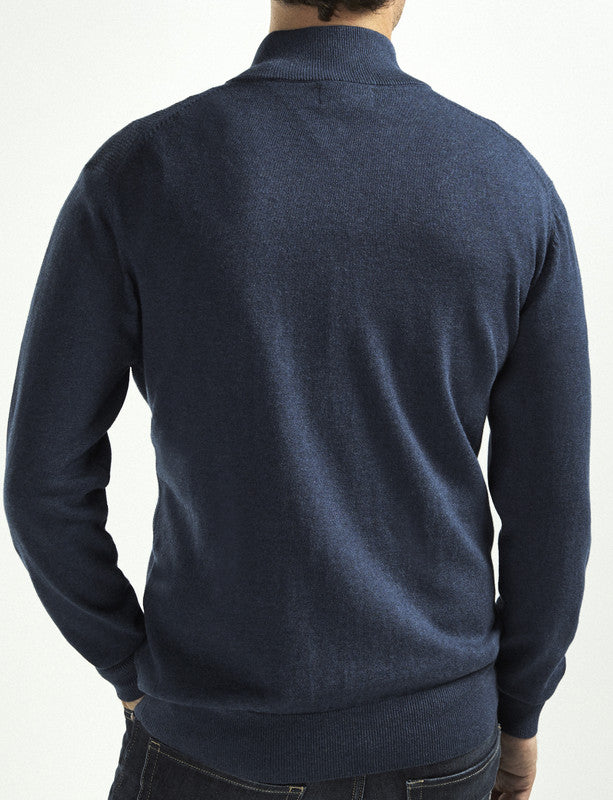 VEDONEIRE Half Zip Cotton Jumper - Navy