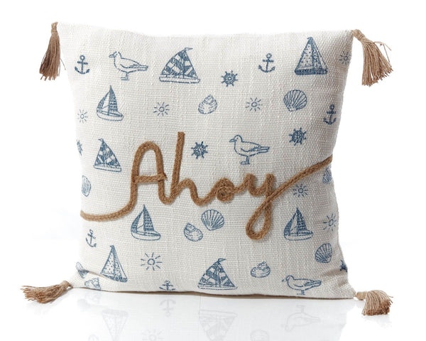 LANGS Coastal Ahoy Embroided Tassels Cushion 43x43cm