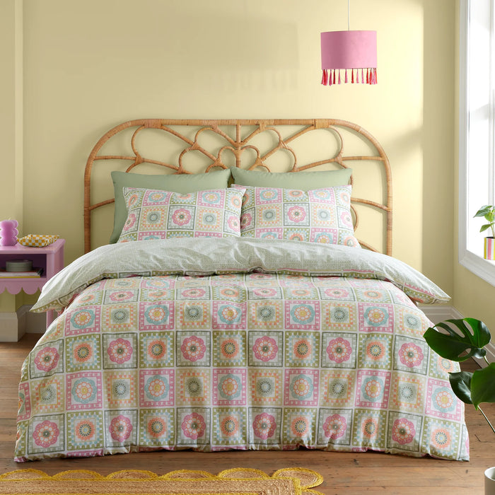 CATHERINE LANSFIELD Crochet Print Duvet Cover Set - Green