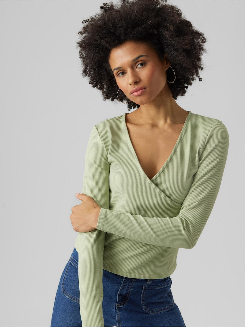 VERO MODA : Riva Fake Wrap Top - Reseda