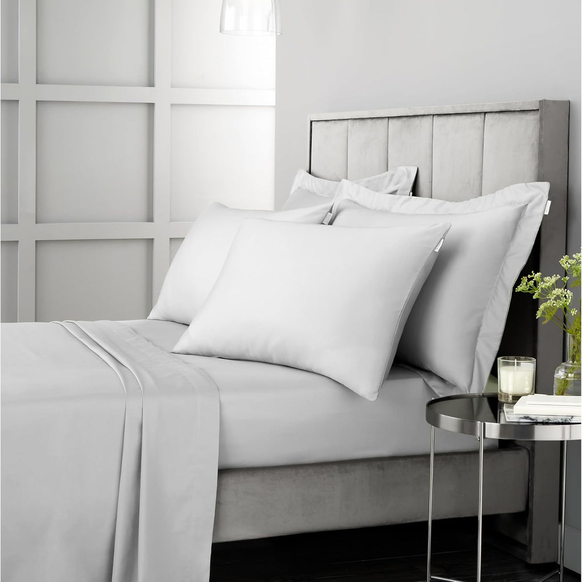 BIANCA : 400 Thread Count Cotton Sateen Fitted Sheet - Dove Grey