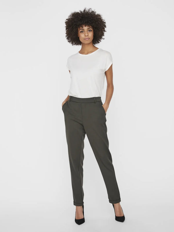 VERO MODA Maya Mid Waist Trousers - Khaki