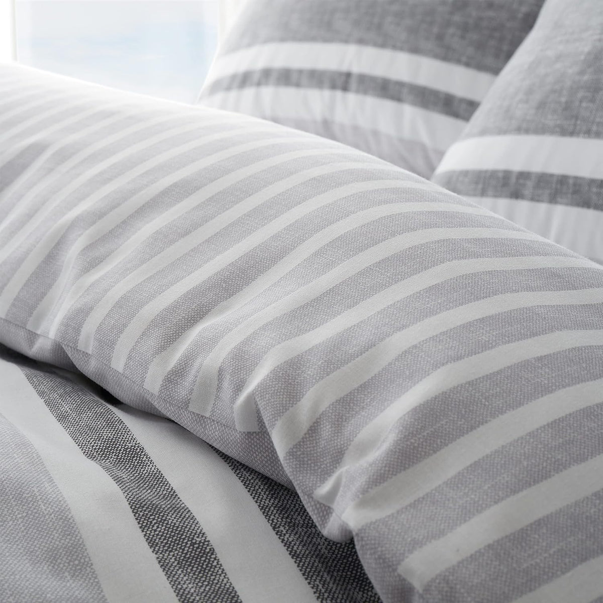 CATHERINE LANSFIELD Textured Banded Stripe Duvet Cover Set - Grey