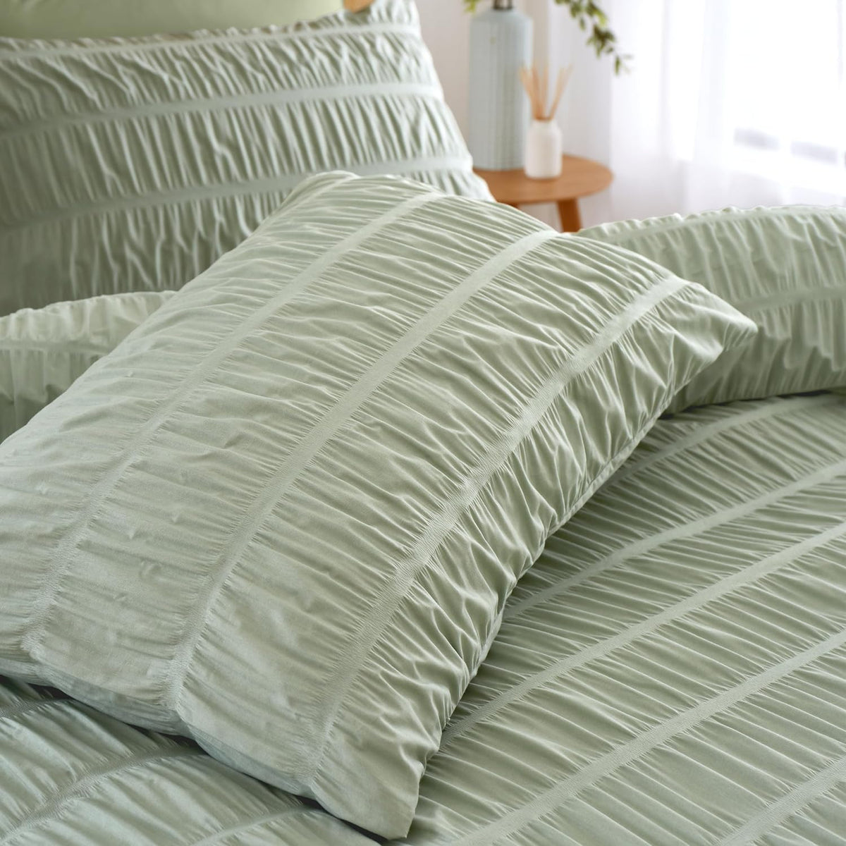 CATHERINE LANSFIELD Seersucker Duvet Cover Set - Sage Green