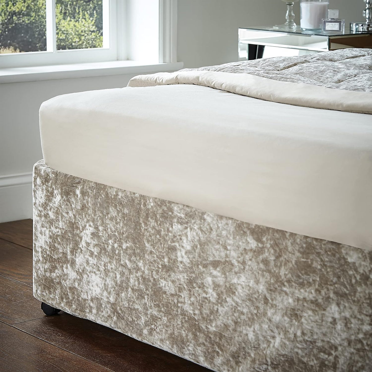 CATHERINE LANSFIELD Crushed Velvet Elasticated Divan Base Wrap - Natural