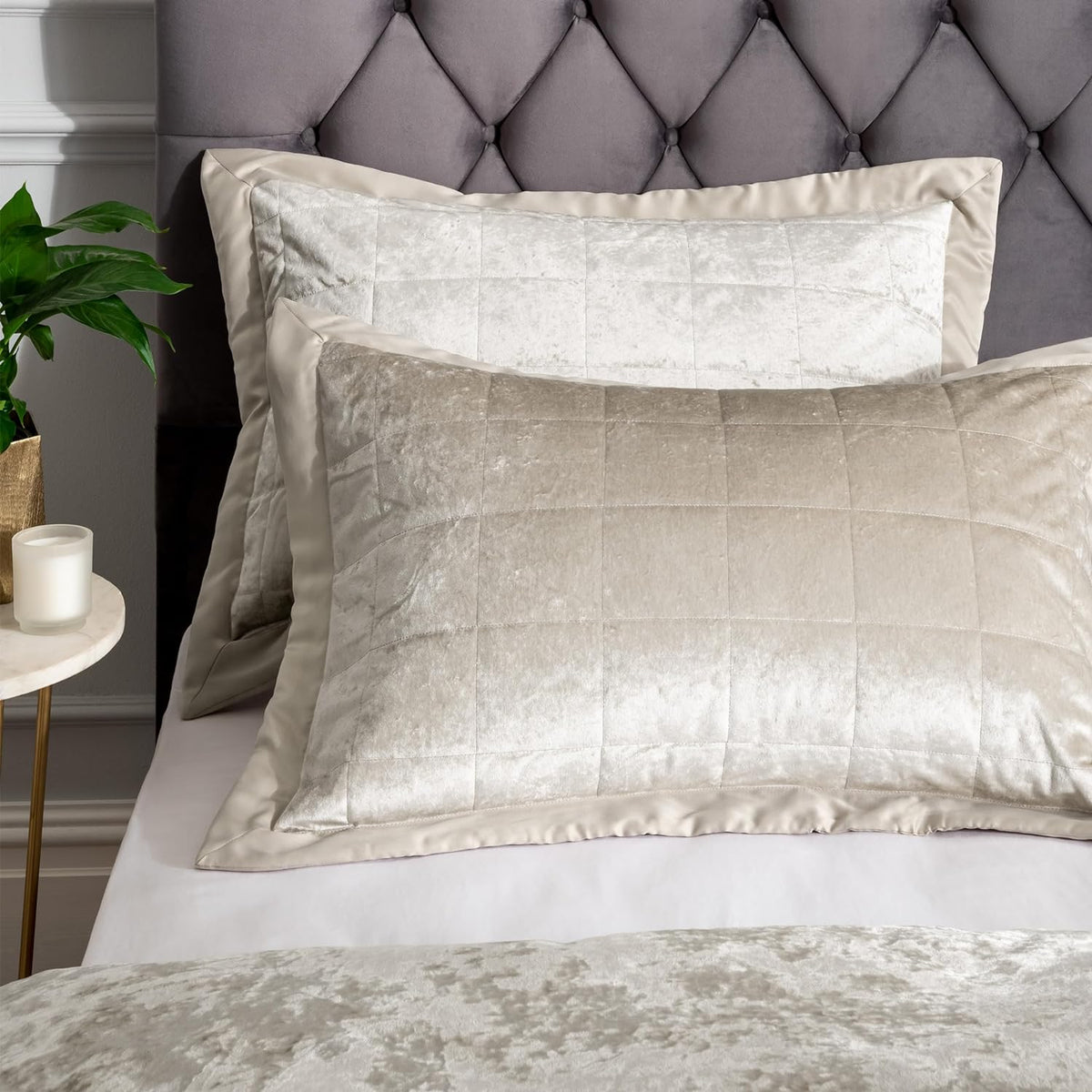 CATHERINE LANSFIELD : Crushed Velvet Natural PillowSham Pair