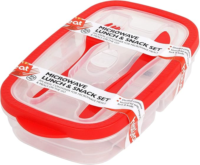 HEAT & EAT : Lunch Box, Clear, with Red/Blue Trim 0.5L