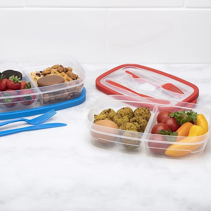 HEAT & EAT : Lunch Box, Clear, with Red/Blue Trim 0.5L