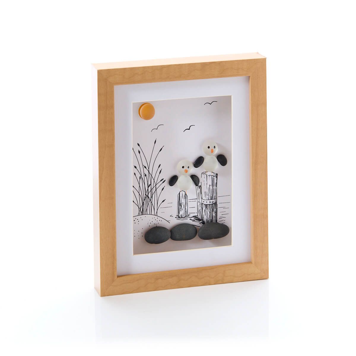 LANGS Glass Pebble Seagulls Decorative Frame 20cm