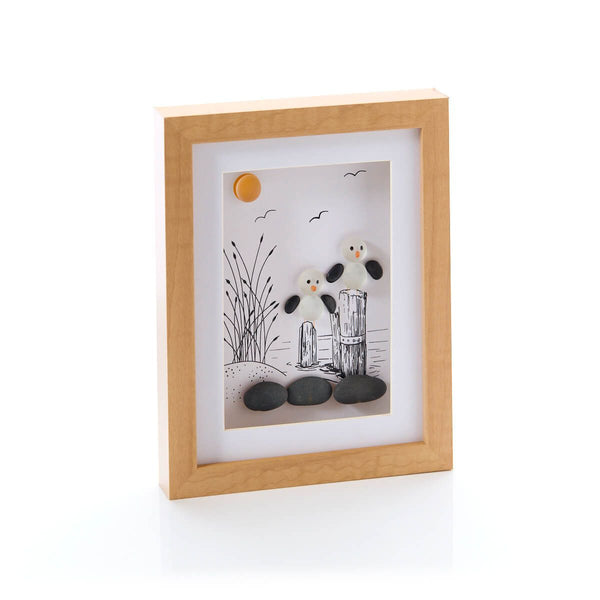 LANGS Glass Pebble Seagulls Decorative Frame 20cm