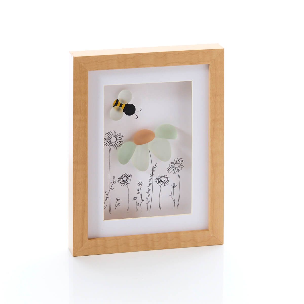 LANGS Glass Pebble Daisy and Bee Decorative Frame 20cm