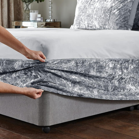 CATHERINE LANSFIELD Crushed Velvet Elasticated Divan Base Wrap - Silver