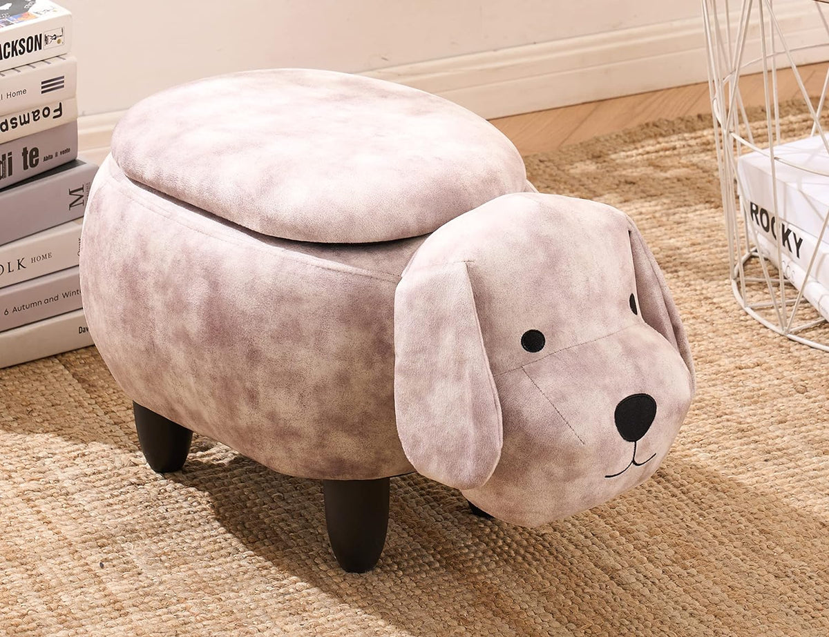 STRAITS : Grey Dog Storage Footstool 58x30x35cm