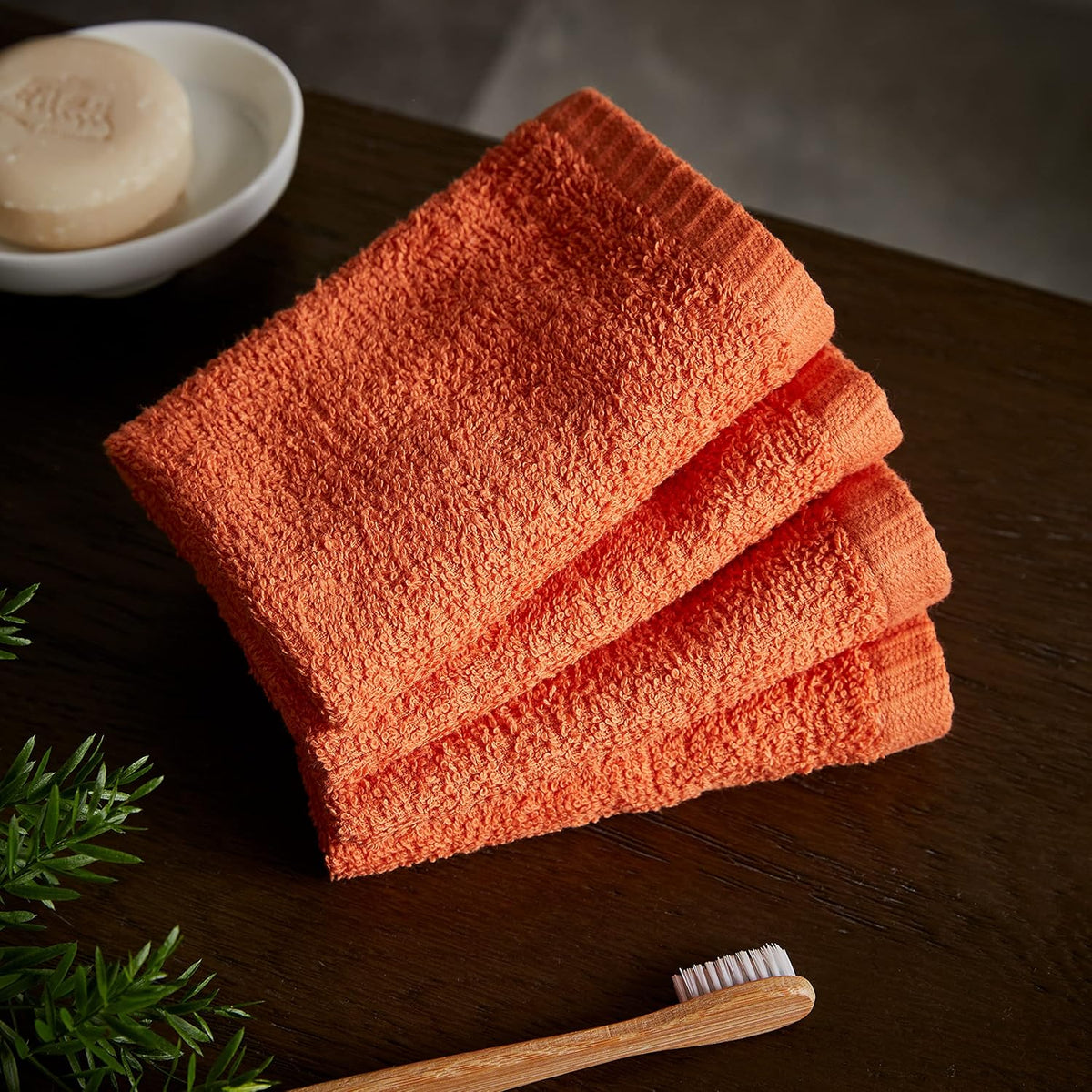 CATHERINE LANSFIELD : Quick Dry Cotton Face Cloth 4 Pack - Orange