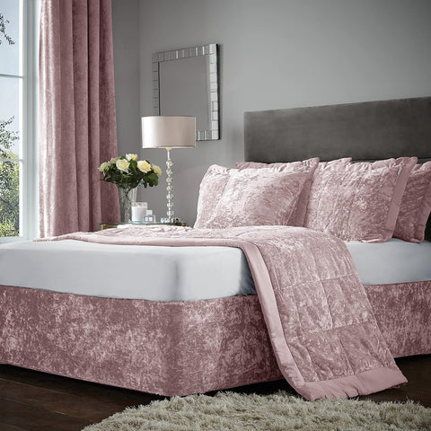 CATHERINE LANSFIELD Crushed Velvet Elasticated Divan Base Wrap - Blush Pink