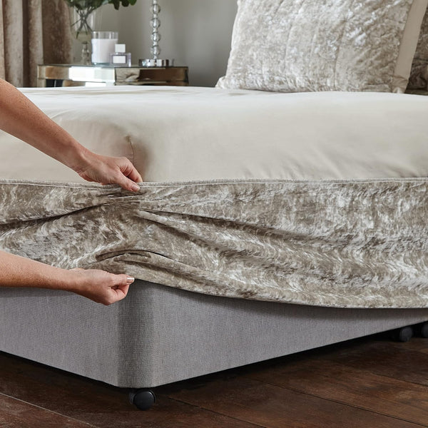 CATHERINE LANSFIELD Crushed Velvet Elasticated Divan Base Wrap - Natural