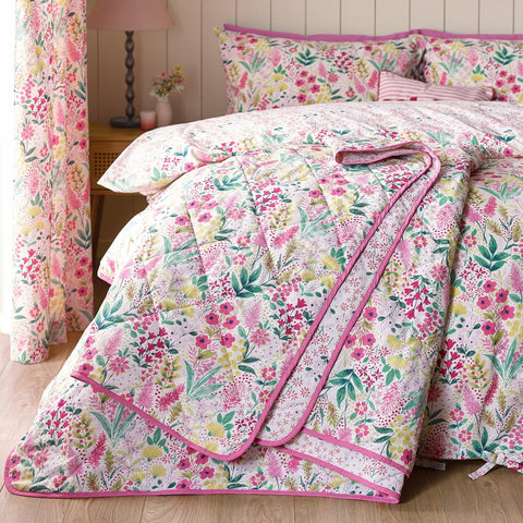 CATHERINE LANSFIELD Tilly Floral Fully Reversible 220x230cm Bedspread - Pink