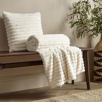 CATHERINE LANSFIELD : Cosy Ribbed Blanket Throw - Cream