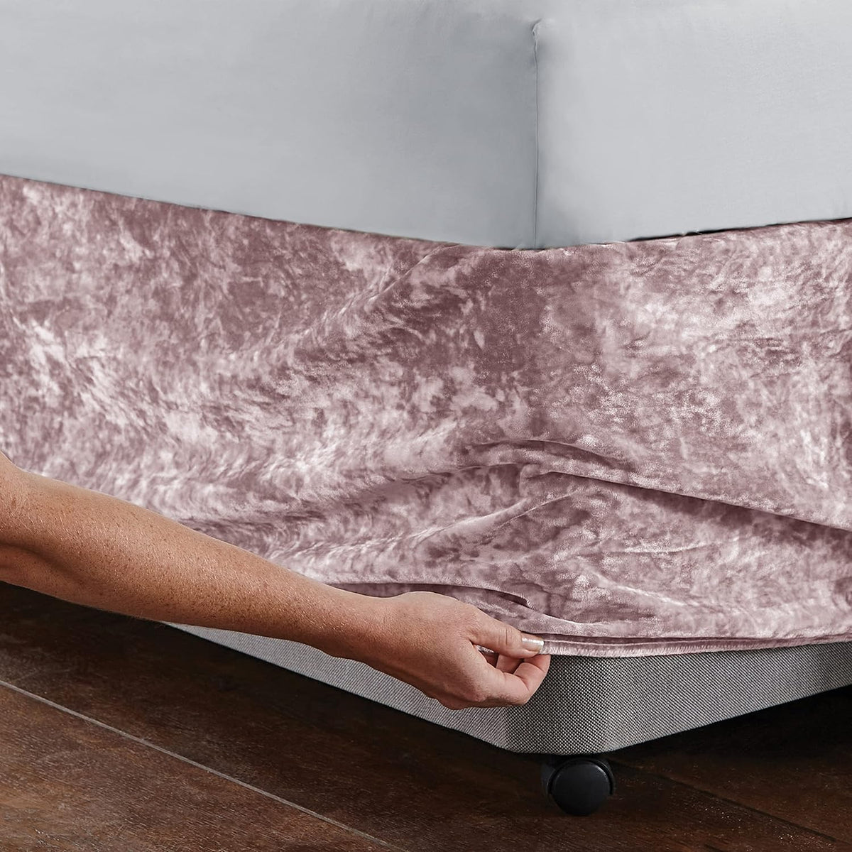 CATHERINE LANSFIELD Crushed Velvet Elasticated Divan Base Wrap - Blush Pink