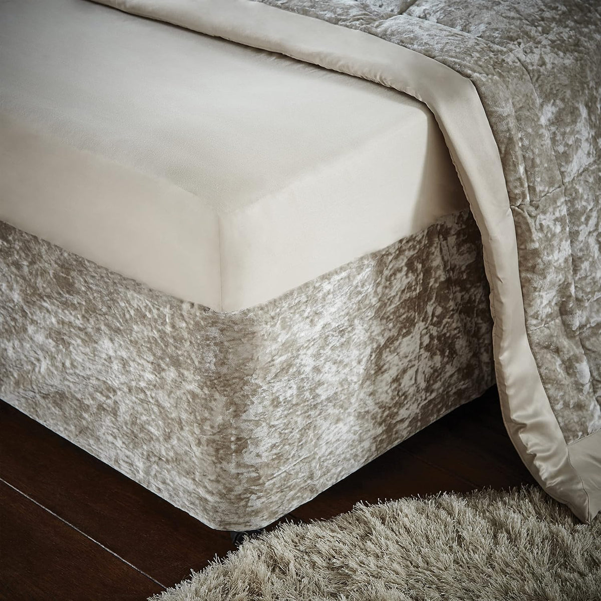 CATHERINE LANSFIELD Crushed Velvet Elasticated Divan Base Wrap - Natural