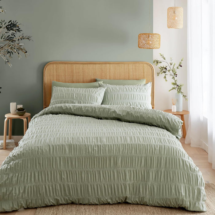 CATHERINE LANSFIELD Seersucker Duvet Cover Set - Sage Green