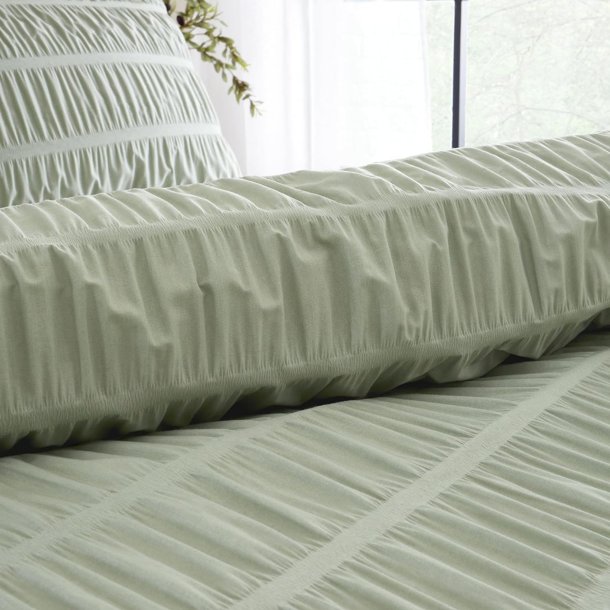 CATHERINE LANSFIELD Seersucker Duvet Cover Set - Sage Green