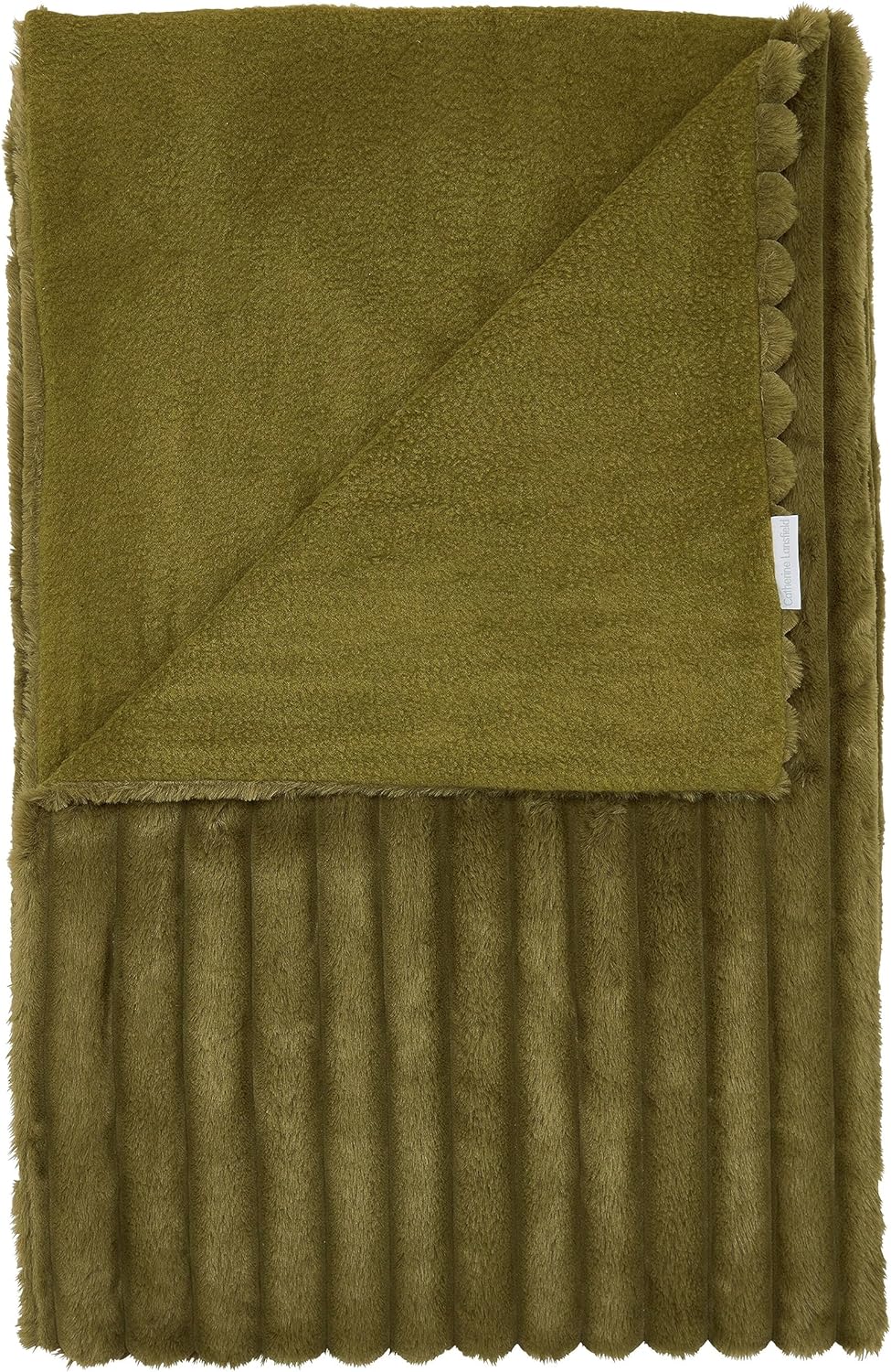 CATHERINE LANSFIELD : Cosy Ribbed Blanket Throw - Olive Green