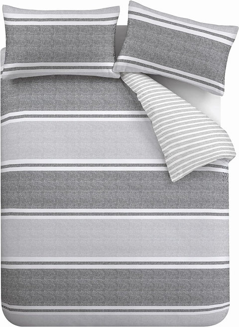 CATHERINE LANSFIELD Textured Banded Stripe Duvet Cover Set - Grey