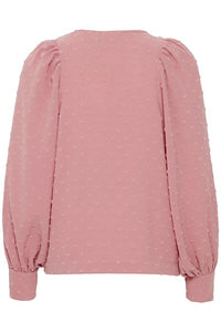 ICHI : V-Neck Textured Blouse - Pink