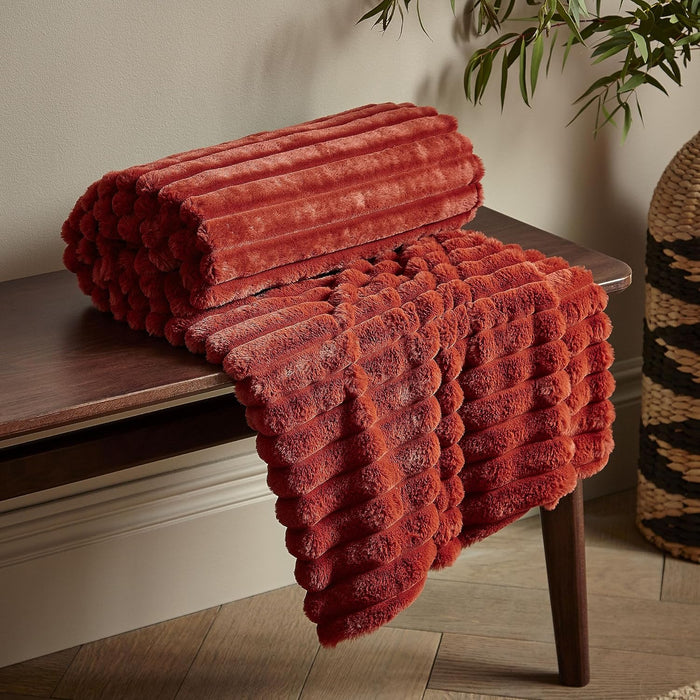 CATHERINE LANSFIELD : Cosy Ribbed Blanket Throw - Burnt Orange