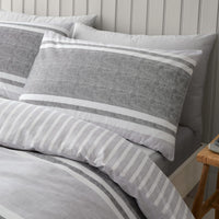 CATHERINE LANSFIELD Textured Banded Stripe Duvet Cover Set - Grey