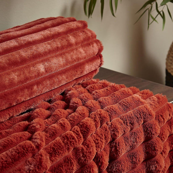 CATHERINE LANSFIELD : Cosy Ribbed Blanket Throw - Burnt Orange