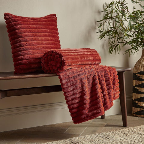 CATHERINE LANSFIELD : Cosy Ribbed Blanket Throw - Burnt Orange