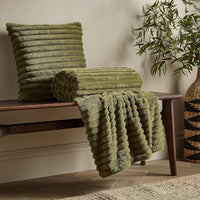 CATHERINE LANSFIELD : Cosy Ribbed Blanket Throw - Olive Green