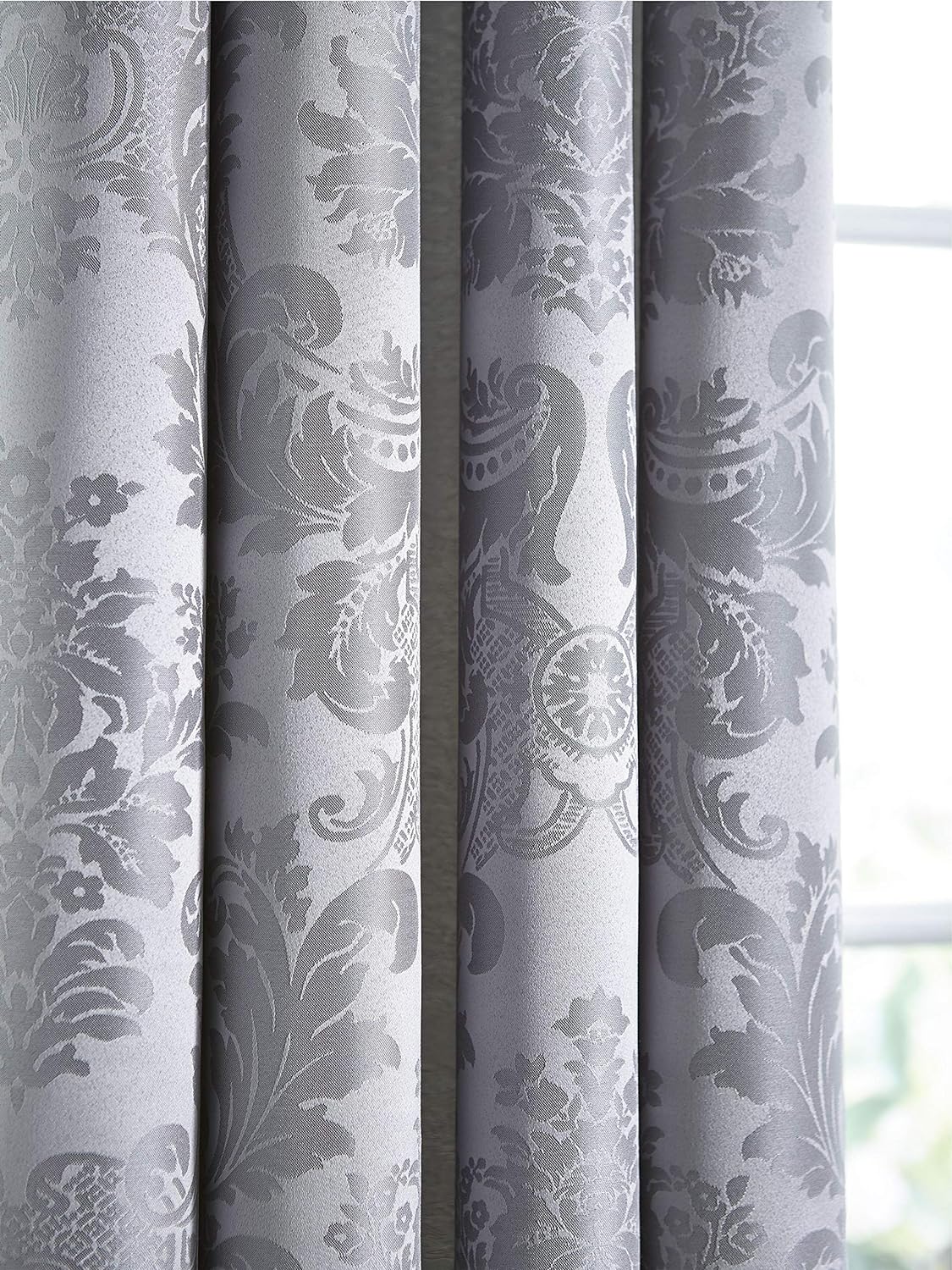 CATHERINE LANSFIELD : Damask Jacquard Eyelet Curtains - Silver