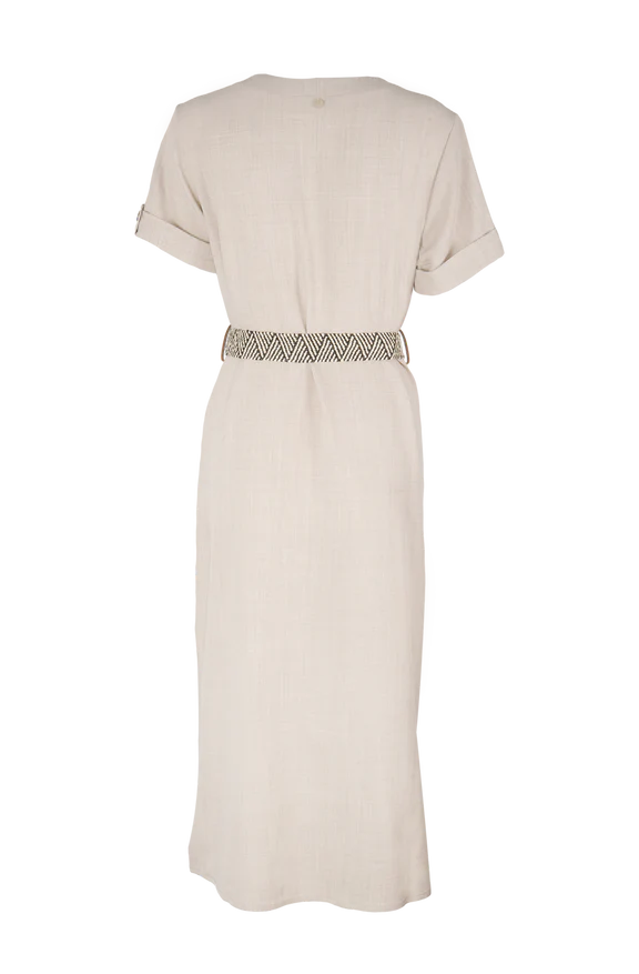 VILA JOY : Calm V-Neck Belted Midi Dress - Beige