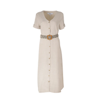 VILA JOY : Calm V-Neck Belted Midi Dress - Beige