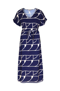 ACTUELLE Geometric V-Neck Dress - Navy