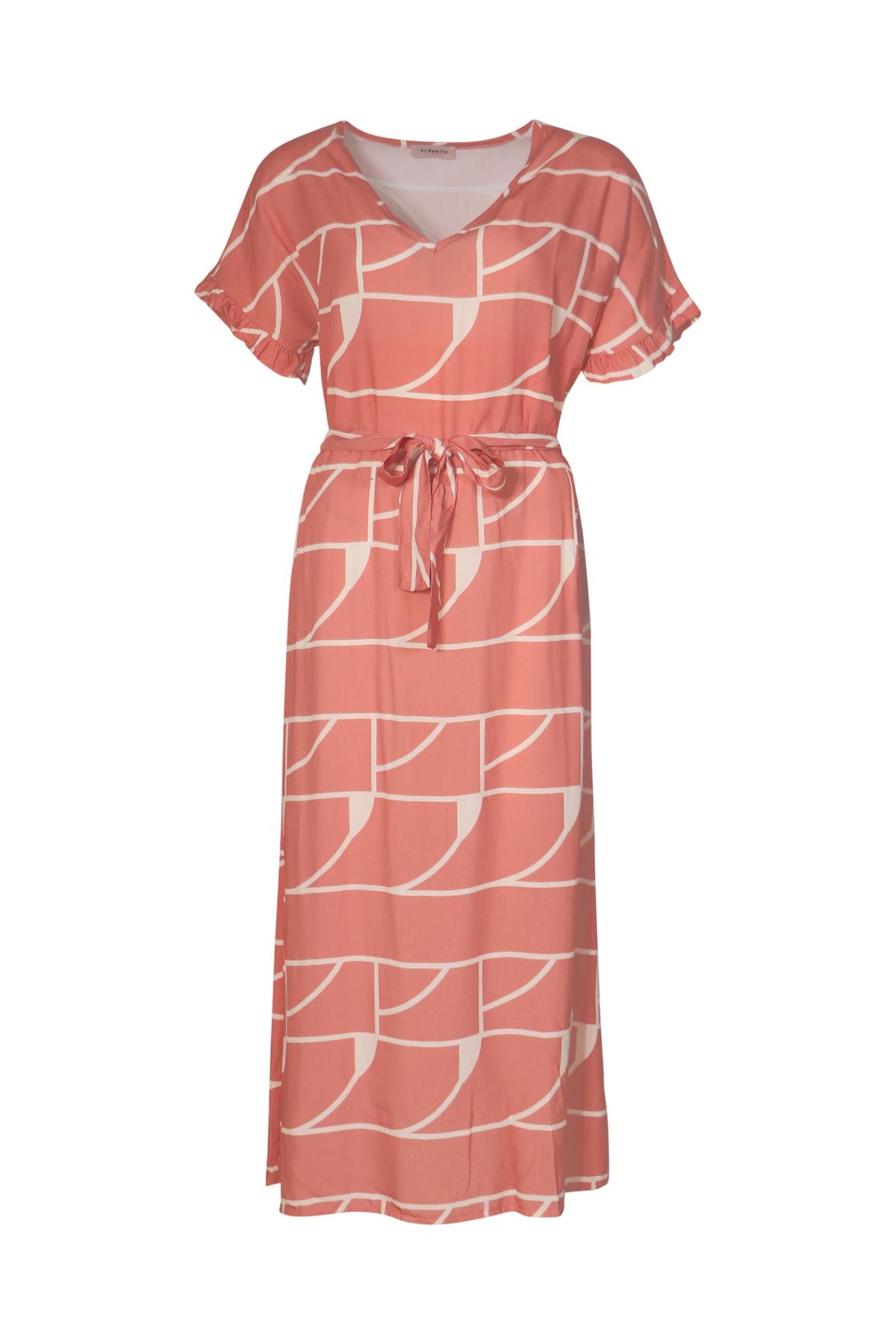 ACTUELLE Geometric V-Neck Dress - Coral