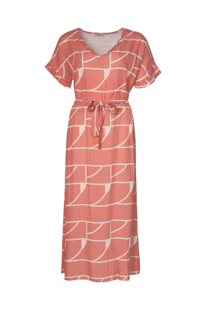 ACTUELLE Geometric V-Neck Dress - Coral