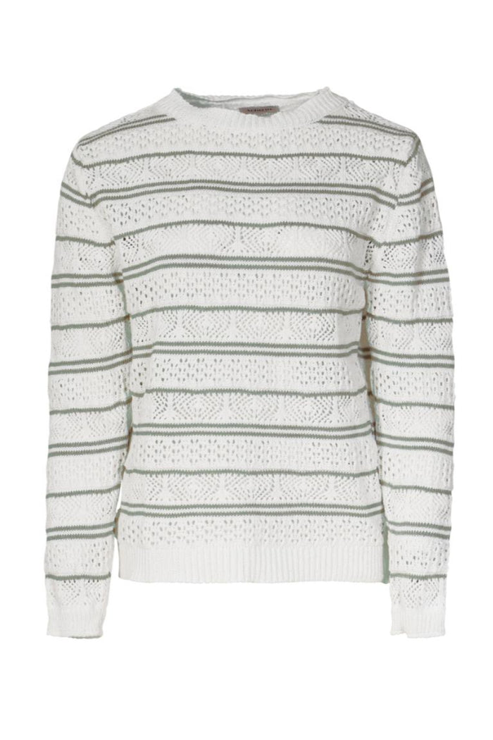 ACTUELLE Open-Knit Striped Jumper - Khaki