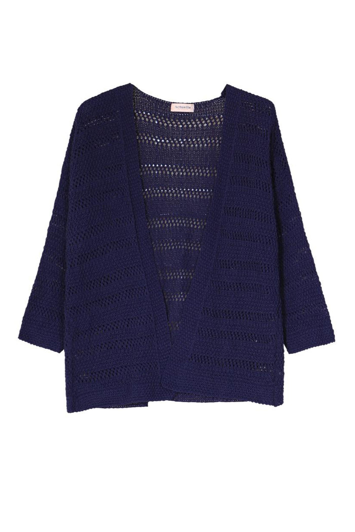 ACTUELLE Open-Knit Cardigan - Navy