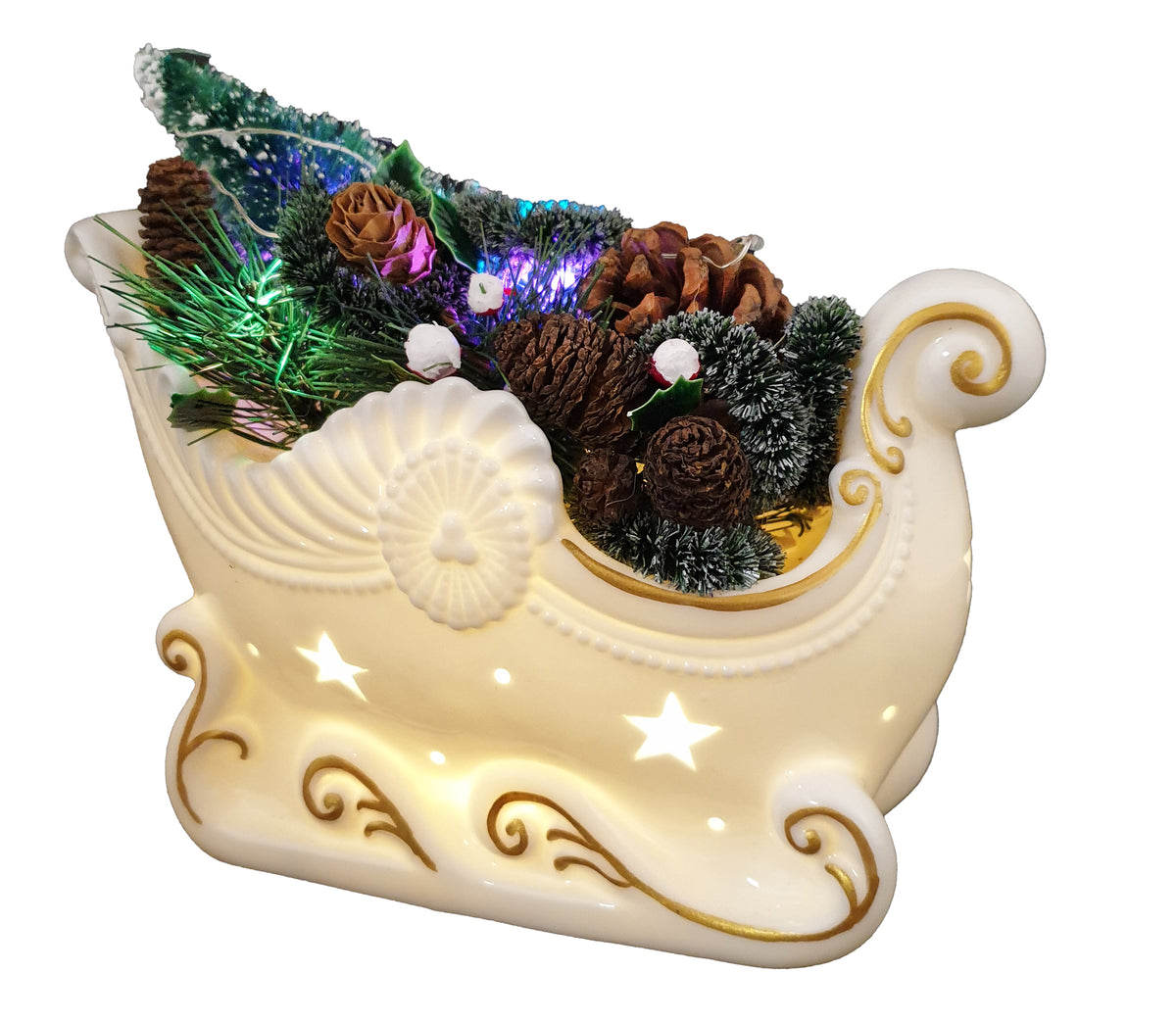 JINGLES Christmas LED Porcelain Sled With a Tree Ornament - 20x15cm